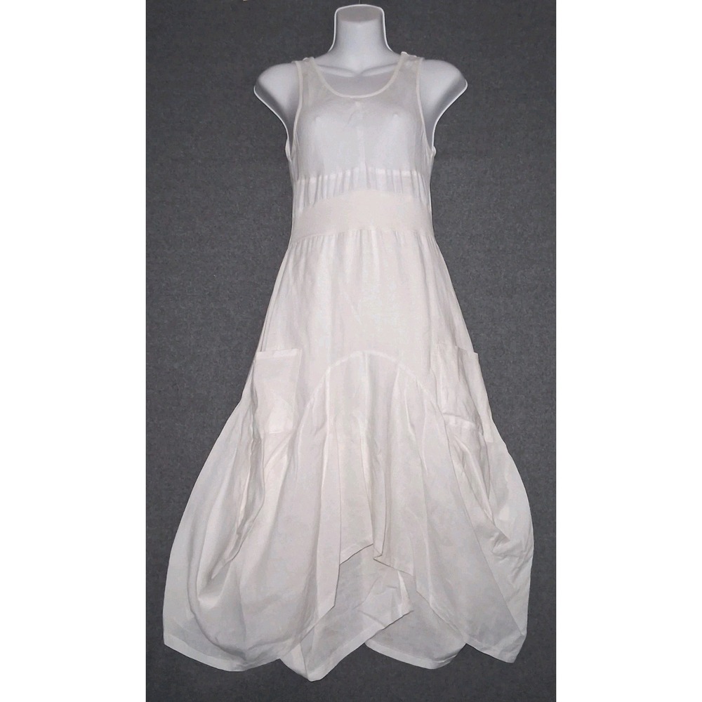 Neiman Marcus Ivory Linen Sleeveless Midi Dress Size XS Bubble Hem Lagenlook